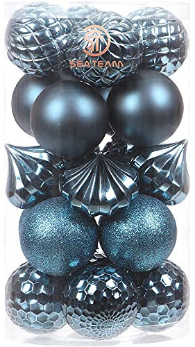 Sea Team 21-Pack Christmas Ball Ornaments with Strings, 80mm/3.15 Large Size Baubles, Shatterproof Plastic Christmas Bulbs, Hanging Decorations for Xmas Tree, Holiday, Wedding, Party, Stone Blue