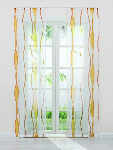 Delien Voile Schiebegardinen Streifen Vorhang Flächenvorhänge Transparenter Gardine mit Klettband Wohnzimmer Fensterschals inkl. Beschwerungsstange (2er-Pack, je H/B: 245/57 cm),Orange