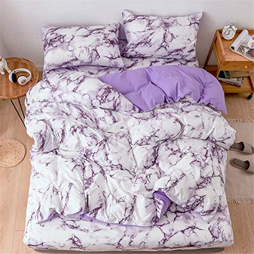 Ouduo Biancheria da Letto Marmo, Set Copripiumini e Federe Singolo Matrimoniali Set di Biancheria da Letto con Copripiumino e Federe per Ragazza Ragazzo (Viola,150x200cm-2 Pezzi)