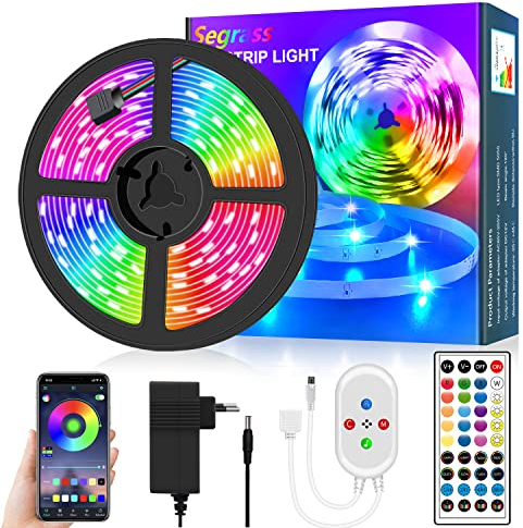 segrass RGB LED Strip,10m LED Streifen,LED Band mit Fernbedienung,App-Steuerung,Sync mit Musik,Farbwechsel,SMD 5050,Lichtband Leiste für Schlafzimmer,Party,Küche,Schmücken