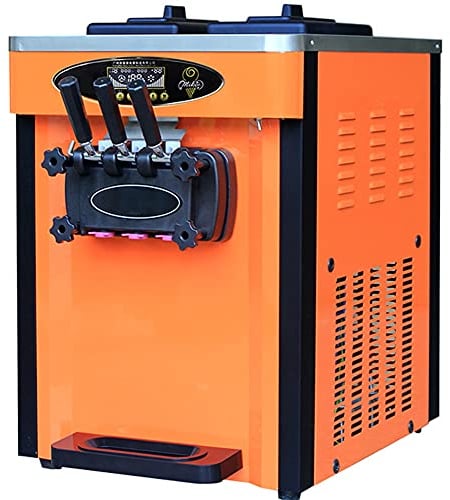 ZKHD 1800W Soft Ice Cream Maker with 2×6.5L Hoppers, 3 Flavors Commercial Ice Cream Machine 22 To 25L Or 5.8 To 6.6 Per Hour, LED Display And Auto Clean,Orange