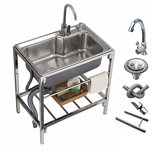 QQXY Évier INOX De Cuisine 1 Bac,Évier De Cuisine Commercial Professionnel Robinet Evier Exterieur De Jardin pour Garage De Restaurant ​D'hôtel (Size : 45 * 60 * 75)
