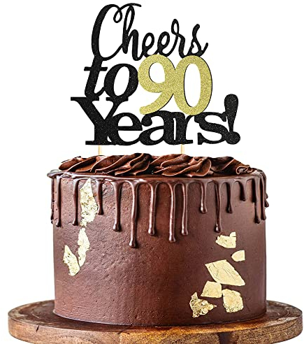 Sumerk Prost auf 90 Jahre Kuchendeckel 90. Geburtstag Tortendeko Happy 90th Birthday Cake Topper 90. Geburtstag Kuchendeckel Hochzeitstag Party Dekoration Zubehör - 1 Packung