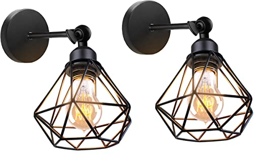TOKIUS Apliques de Pared Vintage Diseño de Jaula de Hierro Ø 16cm Negro Industrial Lámpara Pared Interior Lámpara de Techo Ajustable para Pasillo Escalera Dormitorio (2 Piezas, # Negro)