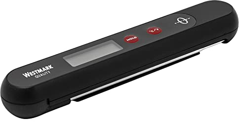 Westmark Einstichthermometer - KEINE Batterie notwendig - Küchenthermometer mit Temperatur-Feststell-Taste - 100% rostfreier Edelstahl - 17,9 x 3,3 x 2,3 cm (silber/schwarz/rot)