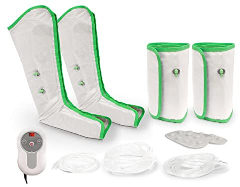 QUIRUMED Presoterapia de uso doméstico, masaje, para pies, pantorrillas y muslos, Pantalla LCD, 9 intensidades, 10 W, Temporizador, Apagado automático