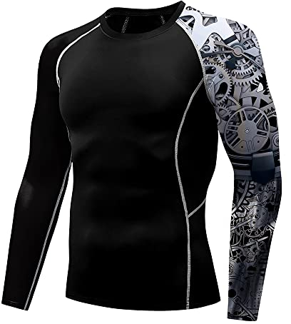 Herren UPF 50+ Protection Performance Fit Kompressionsshirt Wassersport Langarm Splicing Rash Guard Shirts