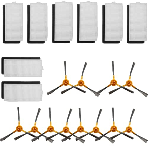 Sweet D Filters Bürsten Zubehör für Tesvor X500/X500 Pro/S6/M1 Saugroboter - 16 Filters (8 HEPA + 8 Schaum) + 12 Seitenbürsten (6 Links + 6 Rechts)