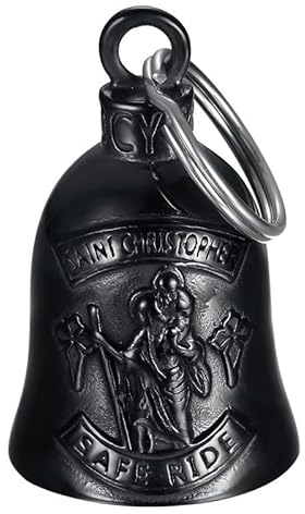 MOCY BELL - Clochette moto Saint Christopher Safe Ride Guardian Gremlin Acier inoxydable Noir