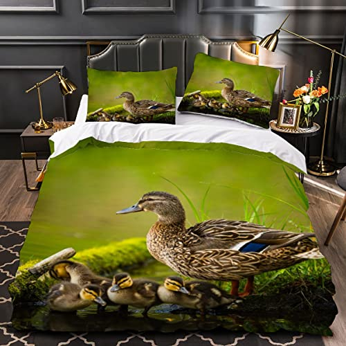 RUGINA Bettwäsche 135x200 Ente Kinderbettwäsche 3D Drucken Tierische Ente Bettbezug Mikrofaser flauschig Jungen Mädchen Bettwäsche Set mit 2 Kissenbezügen