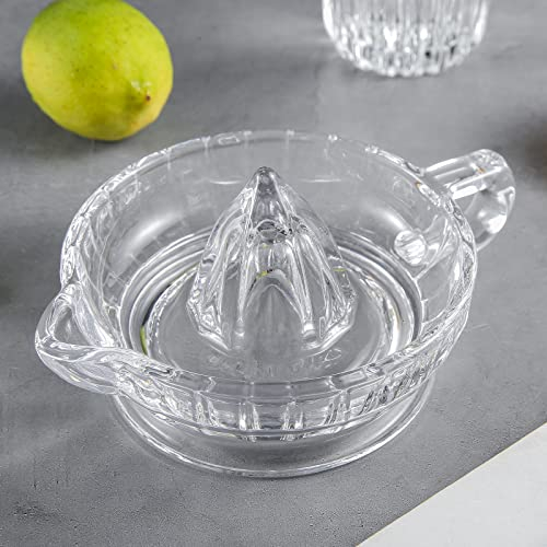 HanOBC Glas Zitronenpresse Manuelle Zitruspresse mit Griff und Ausgießer Klar Handpresse Entsafter Manuelle Handpresse für Fruchtsaft Limette Orange