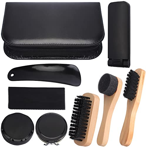 Ticeed Kit de Cirage Entretien pour Chaussures, Kit Cirage Chaussure Cuir Brosse Cirage Chaussure Nettoyant Chaussure Cuir pour Bottes, Chaussures, Siège de Voiture, Sac, 9 Pièces