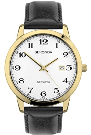 Sekonda Easy Reader Mens 42mm Quartz Watch in White with Analogue Date Display, and Black Leather Strap 30130