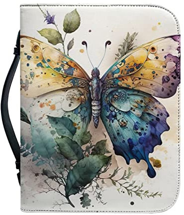 TSVAGA Bibelhülle PU Leder Buchhülle für Frauen Mädchen, Große Kapazität Schrift Tasche Bibel Cover Taschen, Schmetterling bedruckt, Large