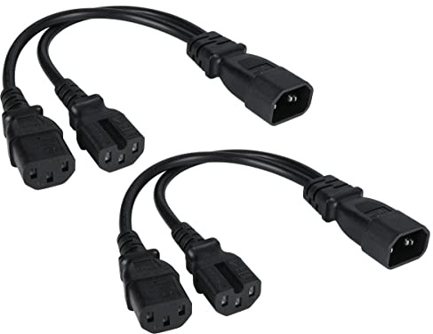 AAOTOKK(2-Stücke) C14 bis C13+C15Y Verteiler Netzstecker,IEC 320 C14 Männlich auf C13+C15 Weiblich 10A-250V,für USV/PDU Computer,Anzeige AC Verlängerungskabel(0,3Meter/1Fuß)(C14 bis C13+C15)