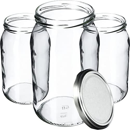 KADAX Lot de 48 bocaux de conservation en verre pour couvercle à visser - 900 ml - Pour confiture, conservation, conserves, argentés K5198