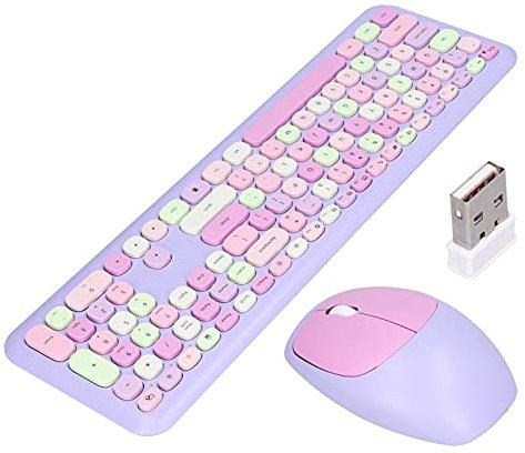 Topiky Wireless Keyboard and Mouse Combo, 2.4G Retro Multi Color with Number Pad Cute Keyboard, Silent Keyboard and Mouse for Computer, Laptops. (Purple mixed color keyboard and mouse set)