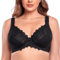 Ayigedu Women's Full Coverage Minimiser Bra Floral Lace Non Padded Plus Size Underwired Bra 46C Black