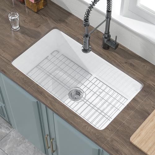 HOMLYLINK Fregadero de cocina de 32 x 19 pulgadas, color blanco puro, fregadero de cocina de 32 pulgadas, fregadero de cocina de montaje doble, fregadero de cocina de un solo cuenco, fregadero de