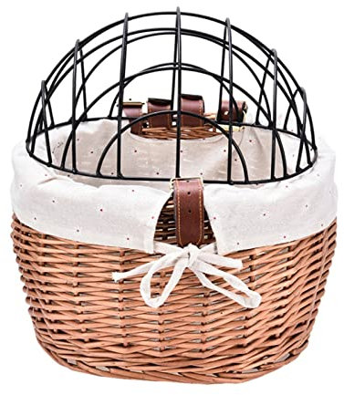 Jomewory Weiden Fahrradkorb für kleine Hunde und Katzen, Drahtgeflecht Abdeckung, Abnehmbarer Fahrrad Hundeträger, Fahrrad Haustierträgerkorb, Hundeträger zum Radfahren, 30x25x30cm