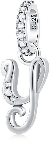 Buchstabe Y Charms Alphabet Anhänger, 925 Sterling Silber Initial y Dangle CZ Perle passen Pandora Original Halskette Armband mit Letra, Geschenke für Neujahr/Erntedank/bester Freund