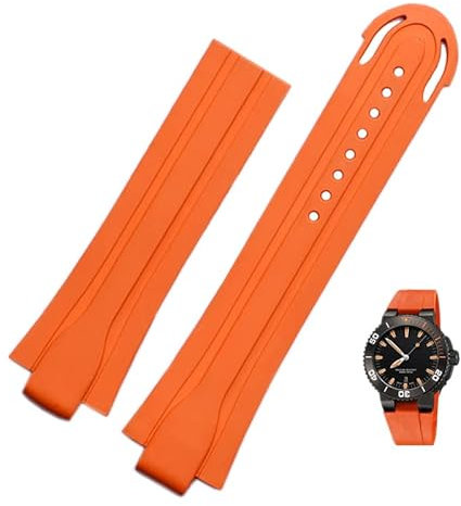 GHFHSG 24mm*12mm Lug End Gummi Wasserdicht Armband Für Oris Armband Silikon Uhrenarmband Edelstahl Faltschließe, 24-12mm, Achat