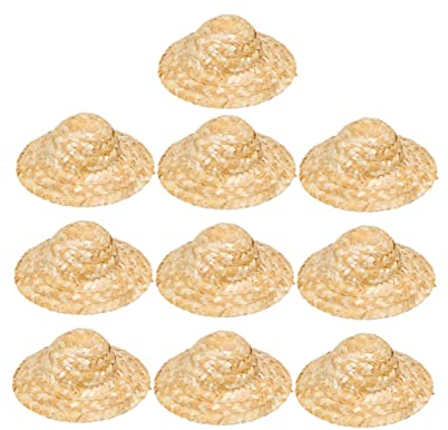 HOOTNEE 10St Mexiko Strohhüte zum Basteln mini puppen zubehör puppenzubehör Weihnachtssto Ornament Strohkappe geflochtene Strohhüte Jesus -Hut Strickmütze Baby kleine Puppe Hölzern