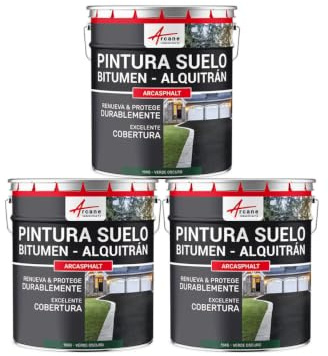 Pintura Bituminosa para Suelo, Asfalto y Aglomerado 3 x 15 kg Verde Oscuro | Impermeabiliza, Resiste UV, Alto Poder Cubriente, Fácil Aplicación, sin Olor, Antideslizante, Hormigón - Arcane Industries