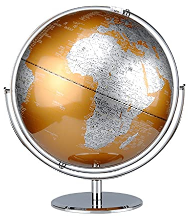 geografischer Globus Weltkugel Breiten- und Längengrad Welt-Schreibtischglobus mit verchromtem Metallsockel und hoher durchsichtiger Karte Erdkugel für Heimbüro Weltkugel-Geschenk (25 cm Silber m