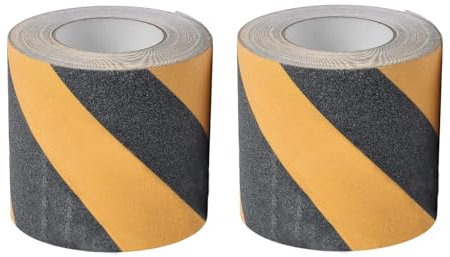 Funnytek Lot de 2 rouleaux de ruban adhésif antidérapant - 15 cm x 10 m - Pour escalier - Avec autocollant - Forte sécurité adhésive - Pour revêtement de sol intérieur et extérieur - Noir/jaune
