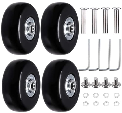 Xmart 4 Stück Gepäck Ersat Wheel Kofferrollen Trolley Ersatzrollen 50 * 18 mm Koffer Ersatzräder mit Metall Achsen Ersatzteile Gepäckkoffer Räder Gummi Luggage Wheels Replacement Koffer Rollen Ersatz