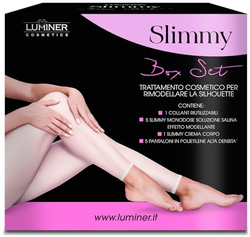 LUMINER Slimmy Box Set con 5 Trattamenti Collant Drenanti Anticellulite Riutilizzabili con Sale del Mar Morto, Pantaloni in Cartene e Crema Contro la Cellulite Gambe e Glutei -INCI di Origine Naturale