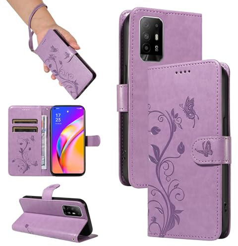 SRISHP Cover per OPPO A94 5G, Magnetica Cover a Libro con Slot per Schede, Custodia in PU Pelle Portafoglio per OPPO A94 5G, Viola