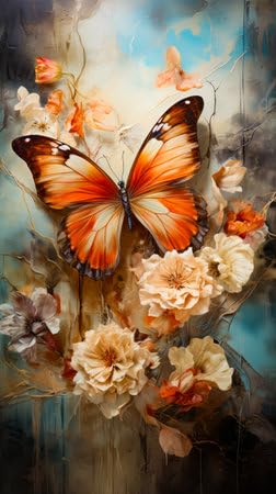 adrium Acryl-Bild 30 x 50 cm: Bild von Schmetterling und Blumen auf blauem Hintergrund. Generative KI. (212995669)