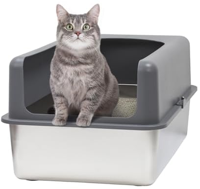 Bsadne High-Sided Stainless Steel Cat Litter Box with Lid, Medium, Easy-to-Clean Metal Litter Pan for Cats (20 L x 14 W x 12 H with Enclosure)