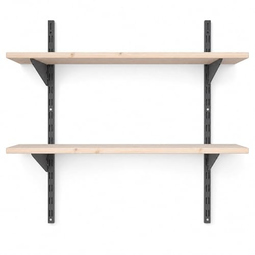 BOOMET Wandregal Metall mit Boden · Regal in 50 Varianten · Höhe: 150 cm · 5 Ebenen in 80 x 30 cm (B x T) · Farbe: Anthrazit · Wandschienen Regalsystem · Regalträger Schienensystem