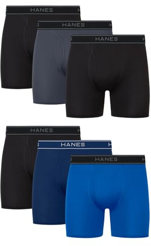 Hanes Men's Value Performance Stretch Boxer Brief Underwear, Moisture-Wicking, 6-Pack