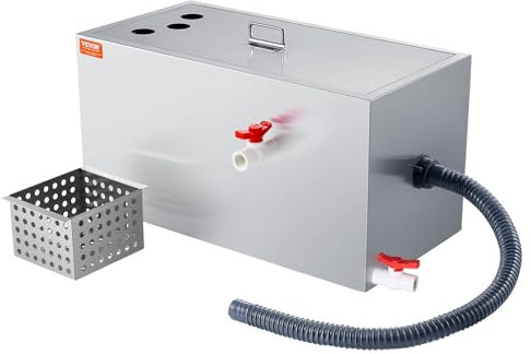 VEVOR Kommerzieller Fettabscheider, 25 lbs Fettabscheider, Oberer Einlassabscheider, Fettabscheider aus Edelstahl Unter der Spüle, 6,44 GPM Abwasser-Öl-Wasser-Abscheider, für Restaurant usw.