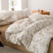 Freyamy Housse de Couette en Coton 200x200+2 Taie d'oreiller 65x65cm Blanc Kaki Feuilles Floral Parure de lit 2 Personnes Adulte Fleurs Sets de Housse Couette Fleurie avec Fermeture Éclair