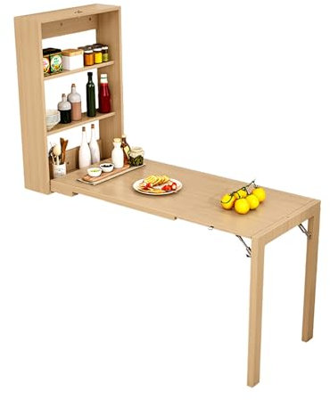 Klappbarer Esstisch, ausklappbarer, umwandelbarer Schreibtisch, skalierbare Länge, an der Wand montierter Klapptisch, robuster Wandtisch, Küchen- und Esstisch, Schreibtisch mit Lagerregalen (Farbe: