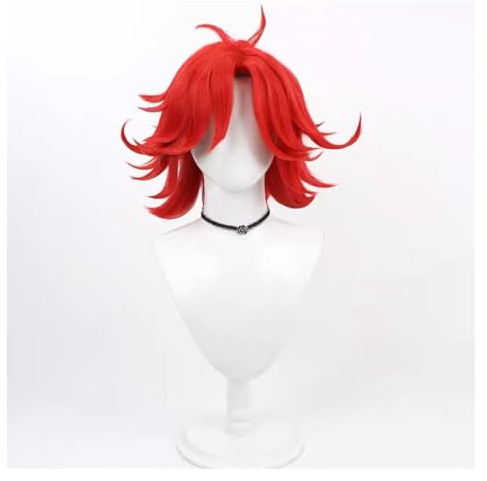 FBHDKJNFG Kurzhaarperücke Anime, Kostümperücke für Anime Cosplay Nifty Perücke Rot Layered Perücke Halloween Party