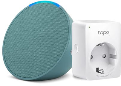 Echo Pop | Verde azulado + Tapo P100MA - Matter Mini Enchufe Inteligente, compatible con Alexa - Kit de inicio de Hogar digital