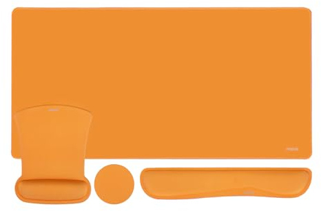 MOSISO Keyboard Mouse Pad Set, Large Gaming Pad&Keyboard Wrist Rest&Mouse Wrist Rest&Coaster, Ergonomic Non-Slip Mousepad&Easy Typing Cushion with Memory Foam for Home Office, Orange