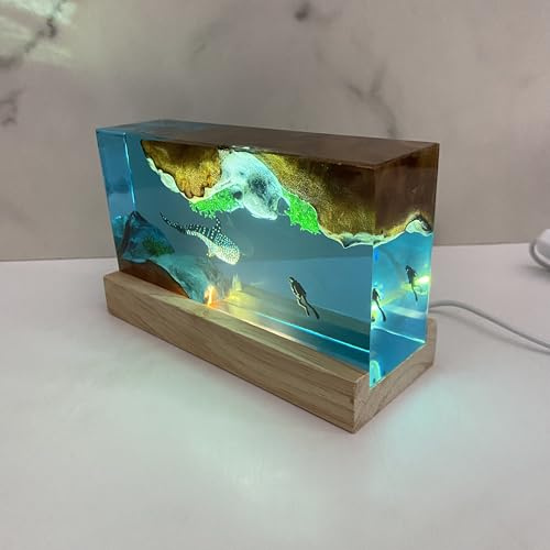 eletriace Whale Shark Diver Ambient Night Lamp, Simulierte Ozeanlandschaft, Harz Handgemachte Künstlerische Heimdekoration, Tiefsee Kleine Tischlampe für Feiertage