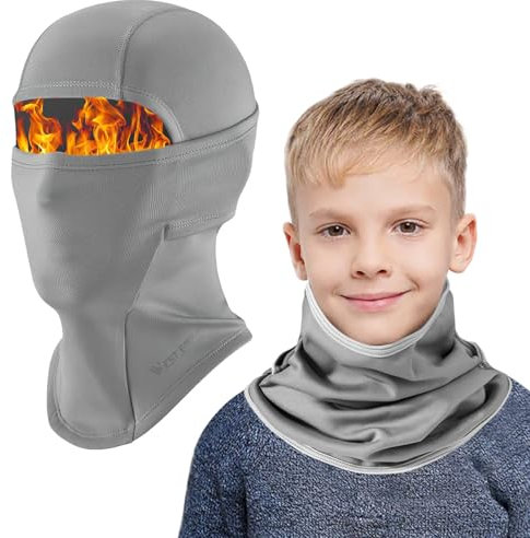AYPOW Kids Winter Thermal Balaclava, Multifunction Windproof Warm Ski Mask Cycling Full Face Cover Under Helmet Hat with Neck Warmer, for 4-12 Years Boys Girls Children Winter Outdoor Sports Grey