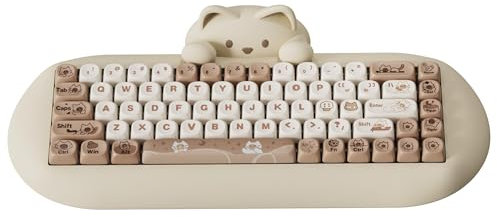 YUNZII C68 Wireless Mechanical Keyboard,65% Layout,Hot Swap,Triple Mode BT5.0/2.4G/Wired, RGB Backlit NKRO,Cute Cat Silicone Ergonomic Design for Win/Mac(Cocoa Cream V2 Switch,Brown Cat