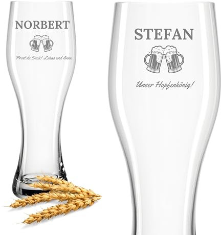 Weizenglas mit Gravur Leonardo - Personalisiertes Geburtstagsgeschenk für Männer - Männergeschenk zum Geburtstag - Für Papa, Opa zum Vatertag