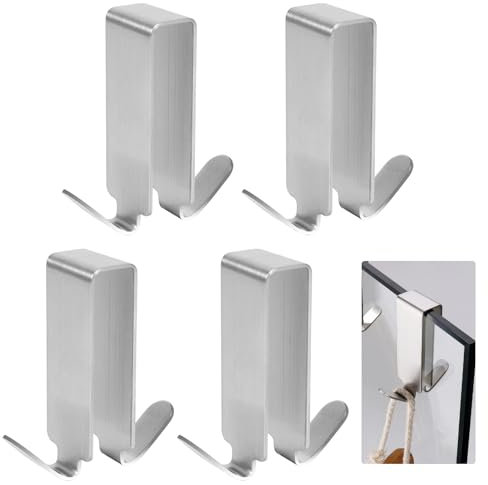 Jasfyee Shower Door Hooks, Double-Sided Towel Hook, Stainless Steel Over Shower Door Hooks for Hanging Robe, Towel, Coat, Razors and Brushes, Suitable for 1.7cm Bathroom Doors