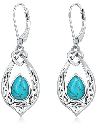 Pendientes de turquesa con nudo celta plata de ley 925 oxidada, vintage con turquesa ovalada regalo para mujer