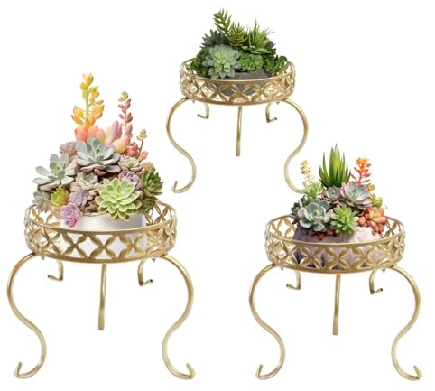 Fiita Golden 3 Pack Art Metal Plant Anti-Rust Iron Plant Pot Stand Indoor Outdoor Metal Flower Potted Holder for Multiple Plants Flower Stand Shelves for Garden Home Decor (22+25+28CM)